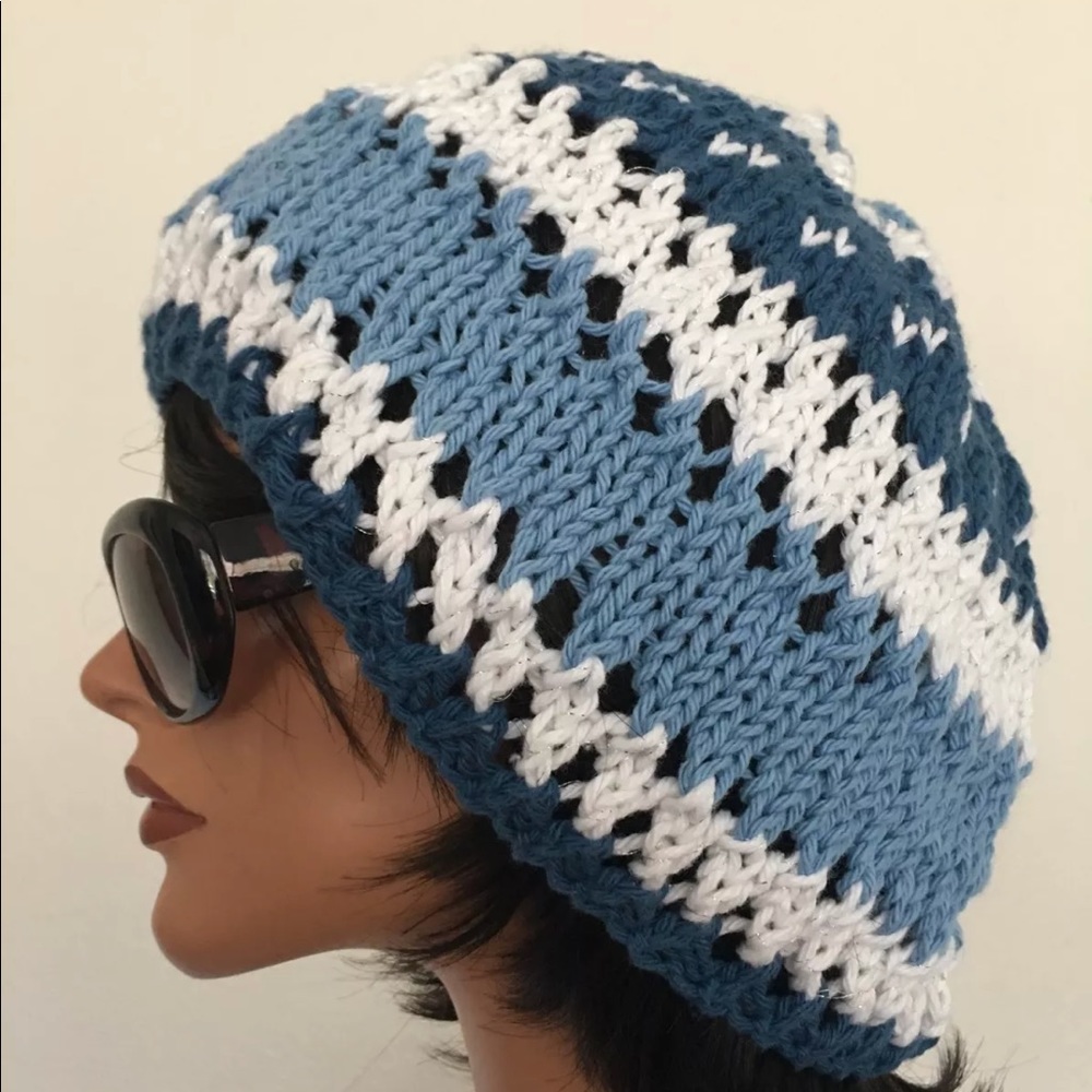 Hand Knits 2 Love Cotton Slouch Hat Denim Blues